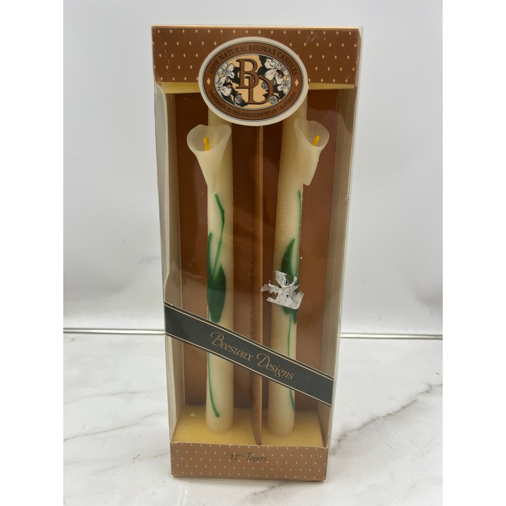 Beeswax Designs 12 Inch Calla Lily Taper Candles Natural Beeswax Set of 2